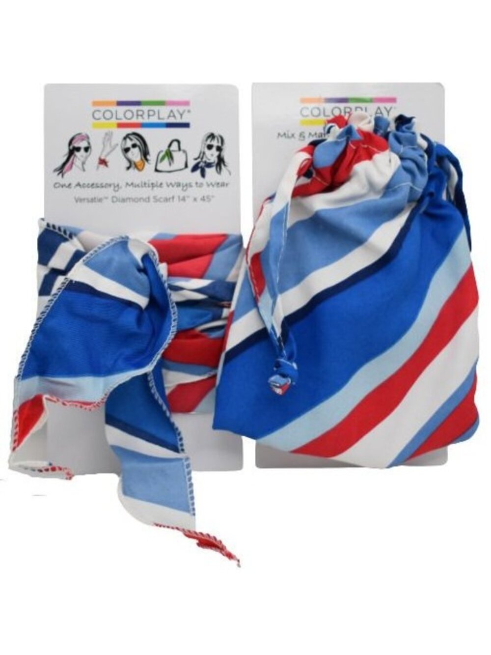 ColorPlay Blue Stripe Scarf & Jewelry Pouch Set Versatie Diamond 14x45 Accessory